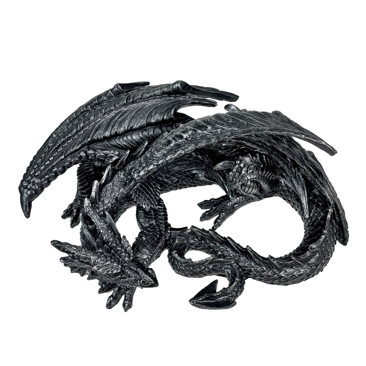 Somasaurus Metallic Black Gothic Sleeping Dragon Statue 12 in.
